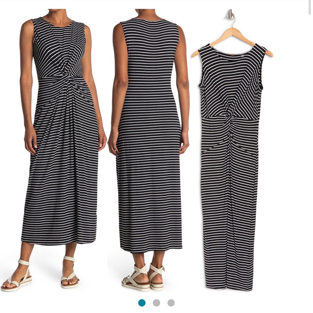 T Tahari Front Twist Crew Neck Sleeveless Maxi Dress Medium